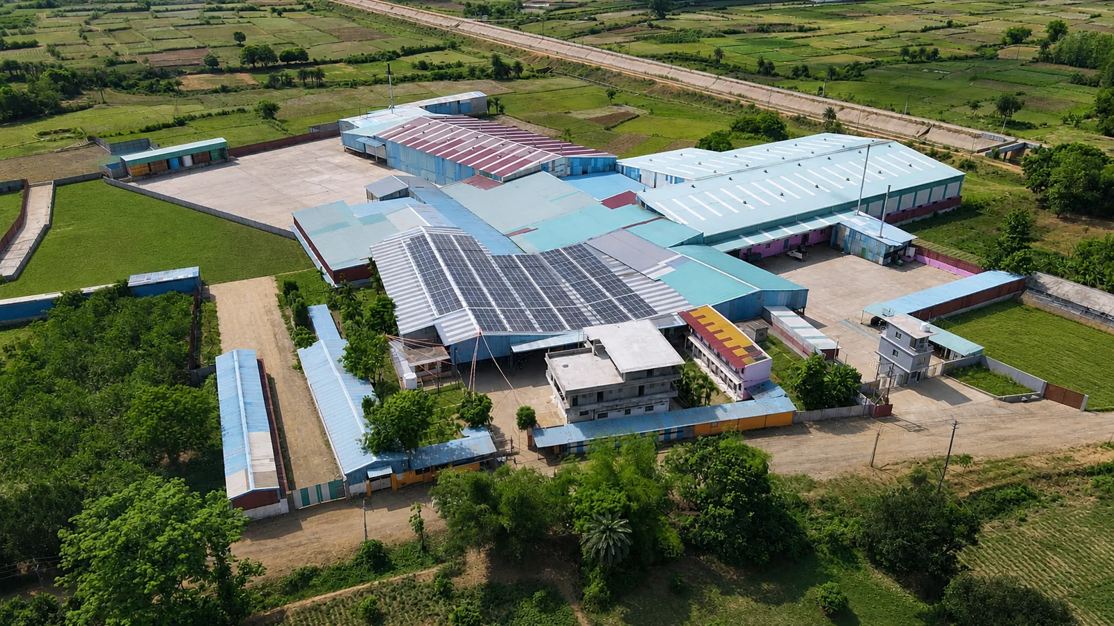 Aerial view of the Satyam Enterprises factory campus