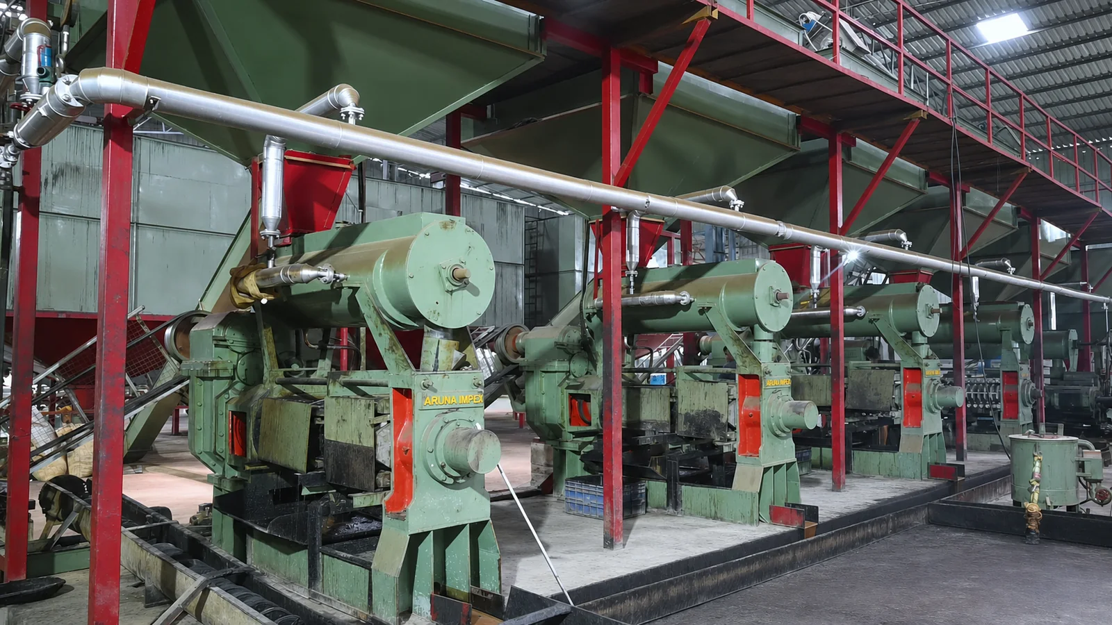 Row of cashew shelling machines